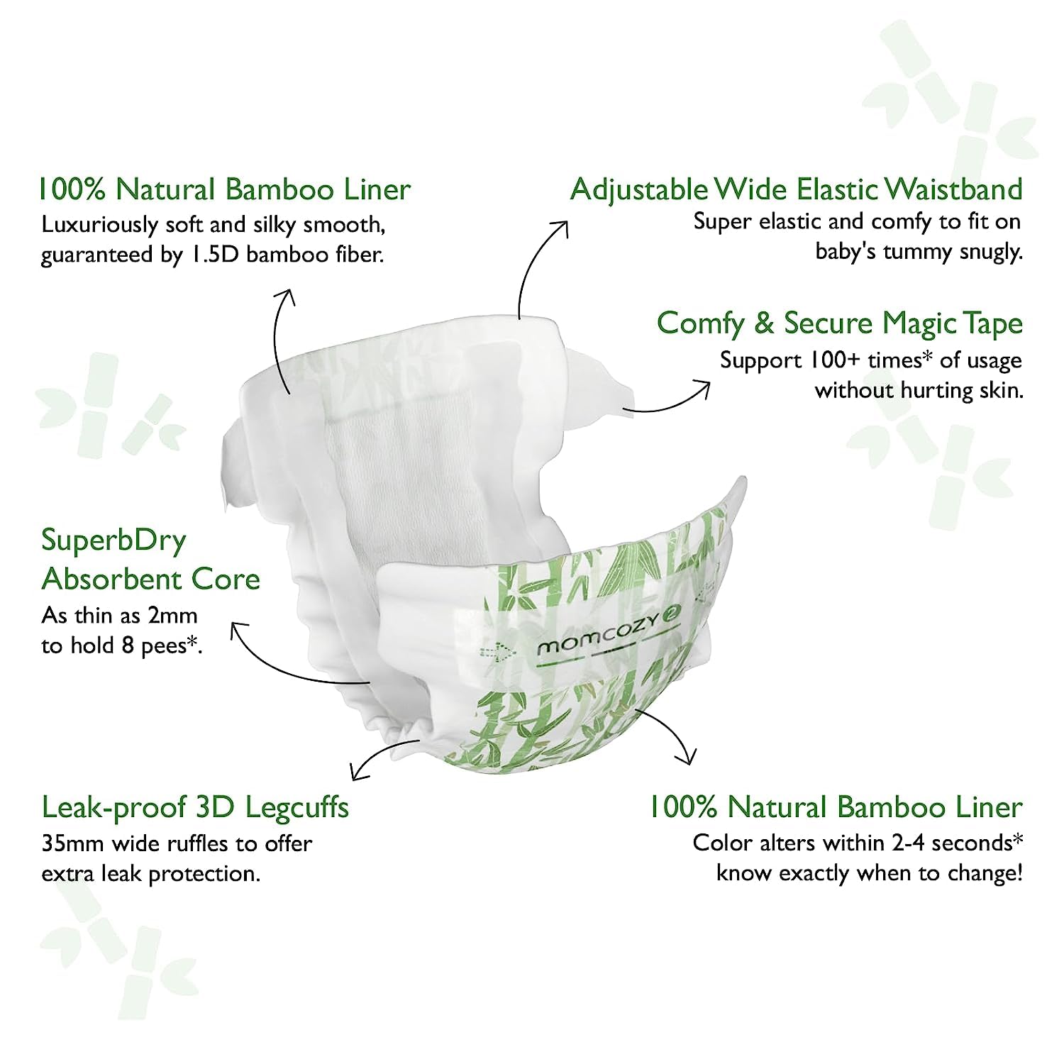 Momcozy Baby Diapers, Baby Diapers Natural Bamboo Diapers Hypoallergenic for Sensitive Skin, Absorbent Disposable Diapers, Soft Organic Diapers Size 5(52 Count) - Image 7